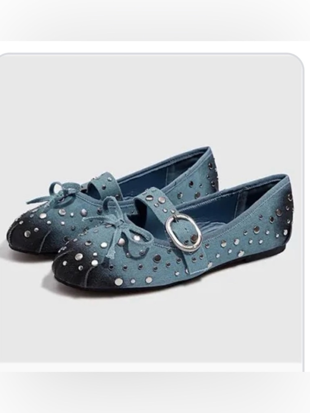 Zara studded  Blue Suede Ballet Flats with Buckle size38 used good condition